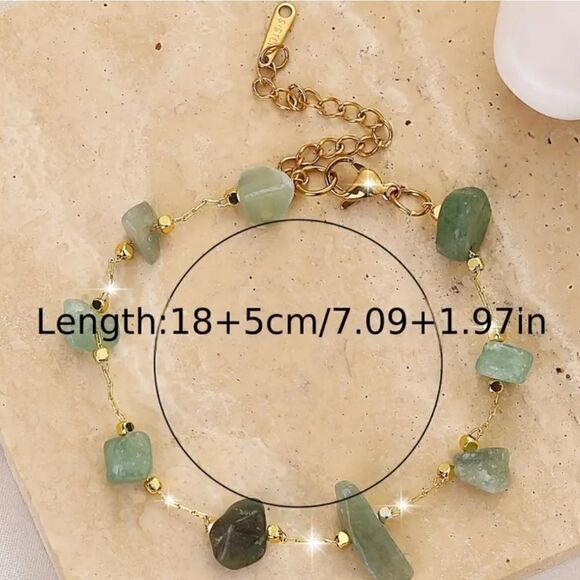 Green Natural Stone Beads Thin Chain Bohemian Style Handcrafted Chain Bracelet - Picture 4 of 6